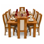 JUEGO DE COMEDOR DE 8 SILLAS ESPALDAR TAPIZADO TECA NATURAL