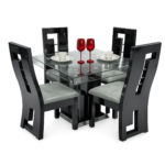 JUEGO DE COMEDOR DE VIDRIO LINEAL 4 SILLAS