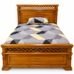 CAMA DE MADERA TECA NATURAL 2PLZ Y MEDIA